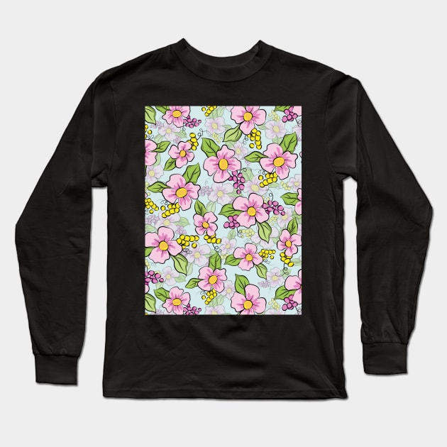 Floral Pattern Art Design Long Sleeve T-Shirt by Designoholic